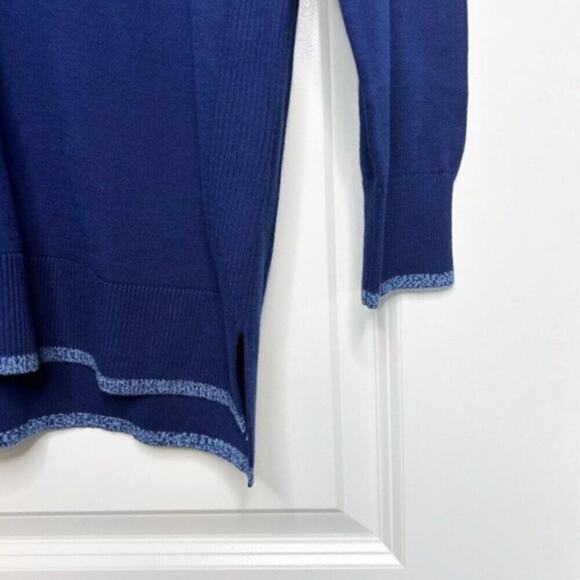 Lands' End Navy Blue Vneck Long Sleeve oversized sweater with heathered Trim Med - Picture 5 of 6